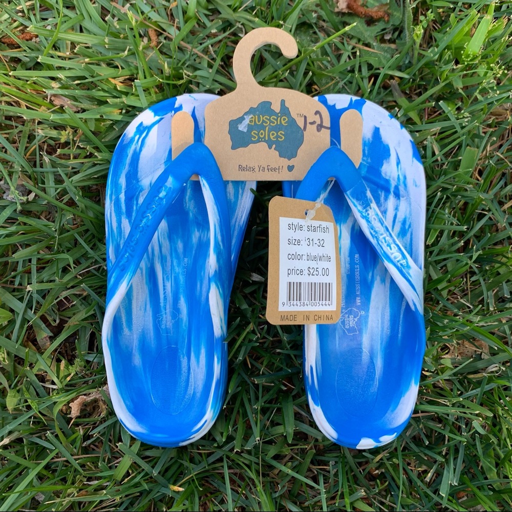 Aussie Soles Blue and White Starfish Flip Flops
